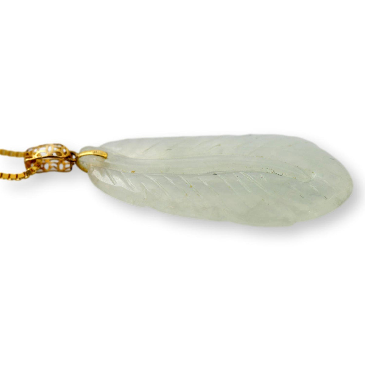 Grade A Translucent White & Faint Green Jadeite Leaf Pendant Necklace