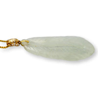 Grade A Translucent White & Faint Green Jadeite Leaf Pendant Necklace