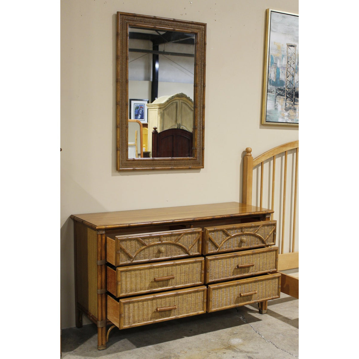 Henry Link Rattan & Bamboo Dresser w/Mirror