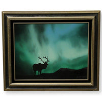 Oil Painting w/Elk & Aurora Borealis