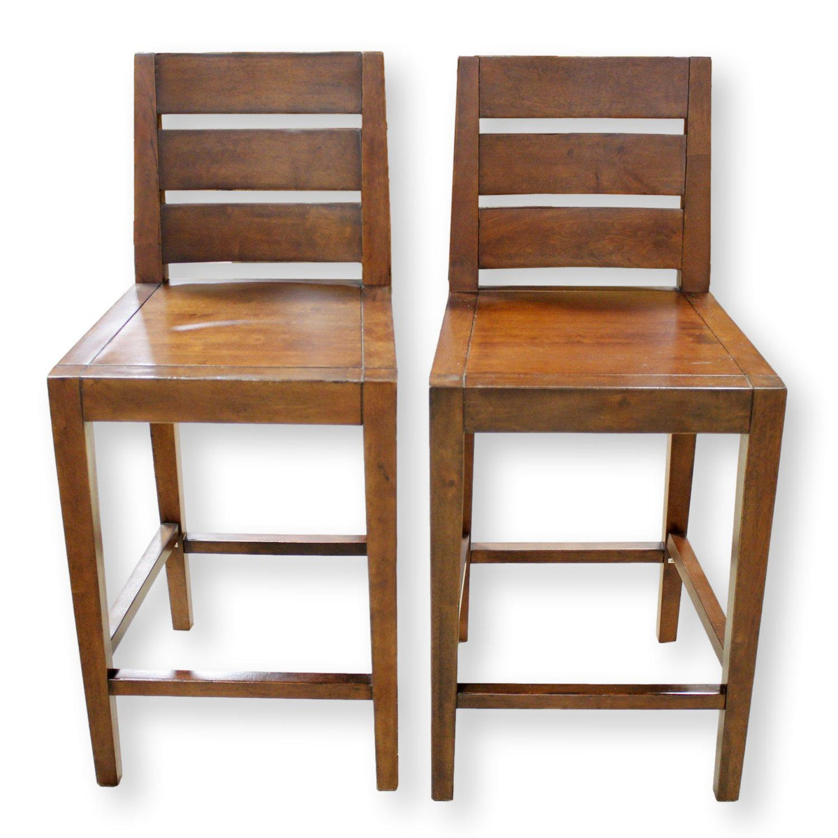 West Elm Pair of Solid Mahogany Counter Stools