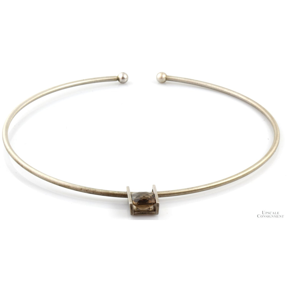 Smoky Quartz Pendant Sterling Silver Torque Collar Matte Finish