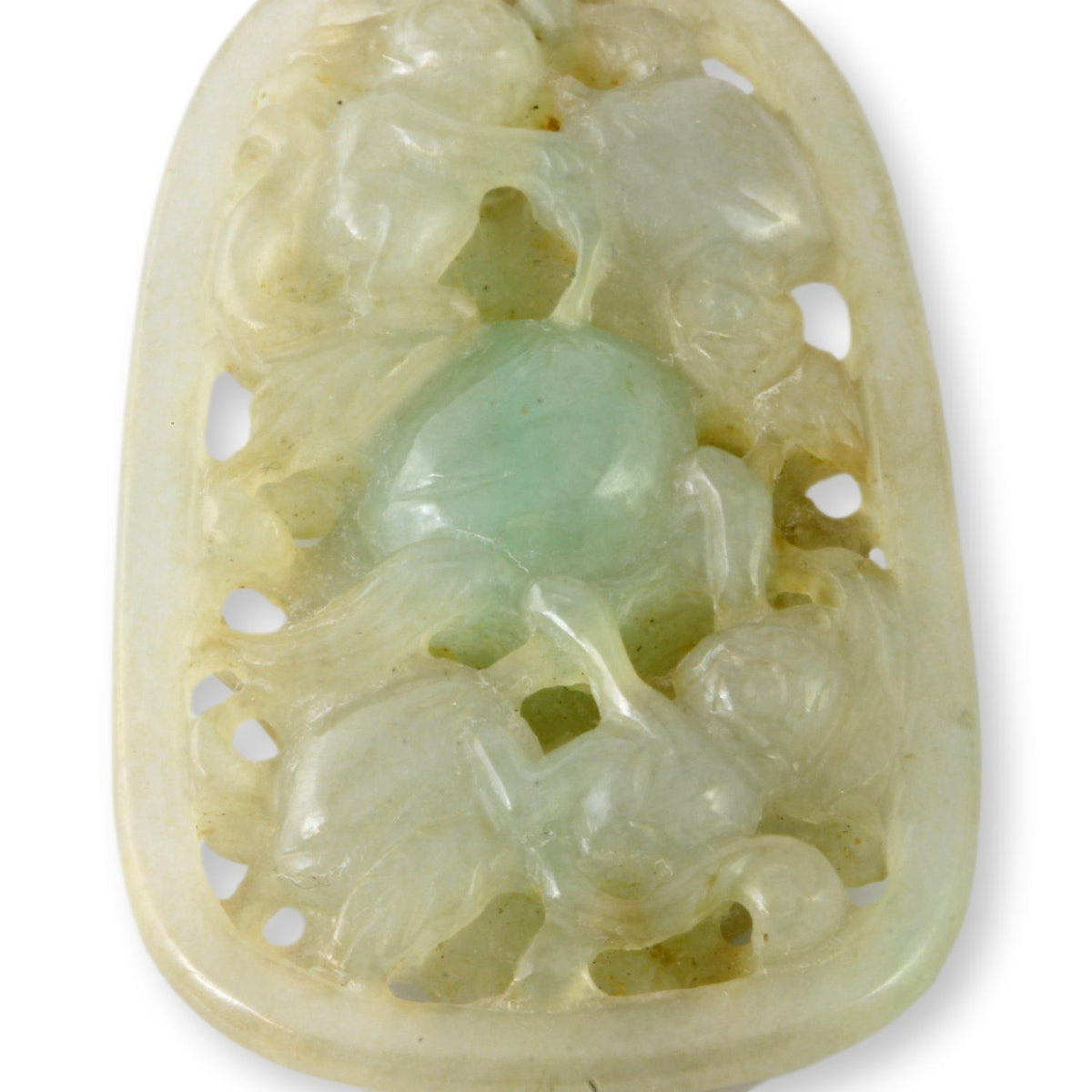 Apple Green Jadeite Jade Open Carved Design 14K Gold Pendant