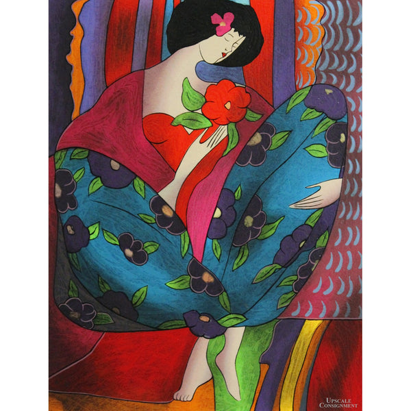 Framed Serigraph "Petite Fille" by Linda Le Kinff