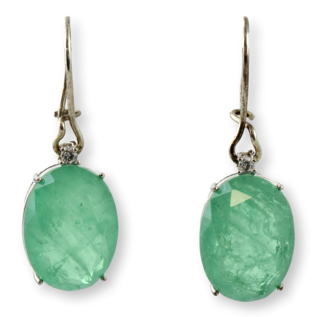 Green Quartz Doublet & Diamond Silver Tone Earrings