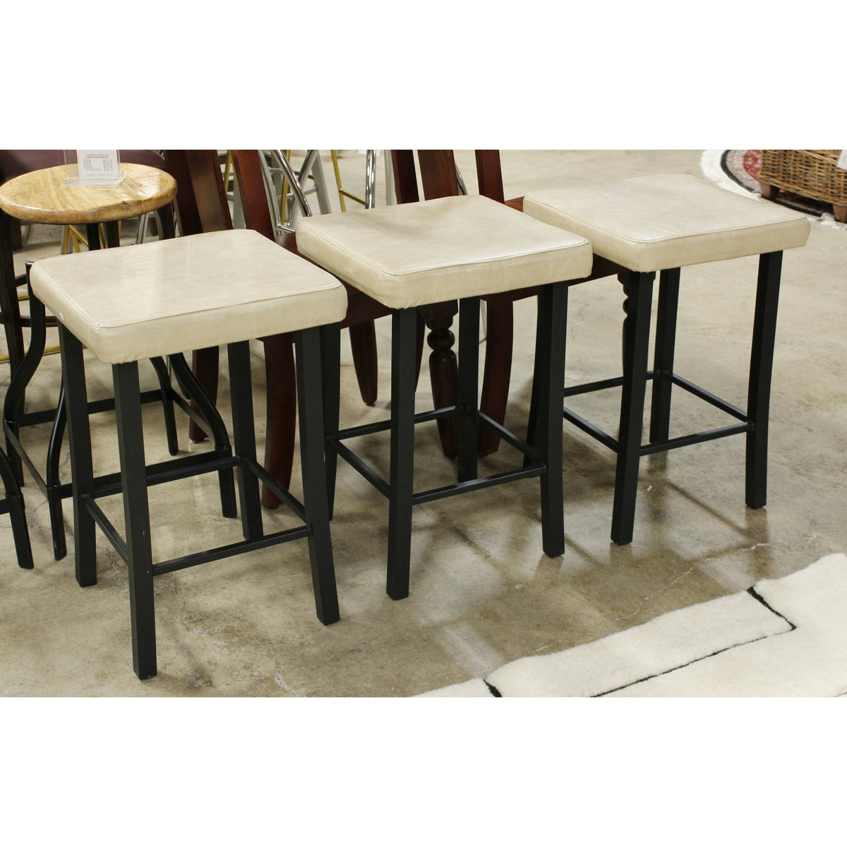 Amisco Set/3 Square Beige Leather Counter Stools