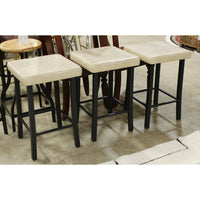 Amisco Set/3 Square Beige Leather Counter Stools