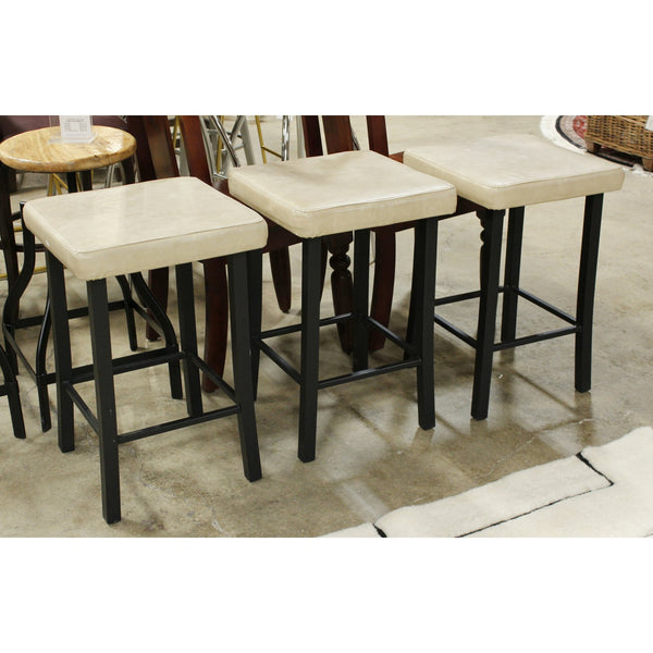 Amisco Set/3 Square Beige Leather Counter Stools