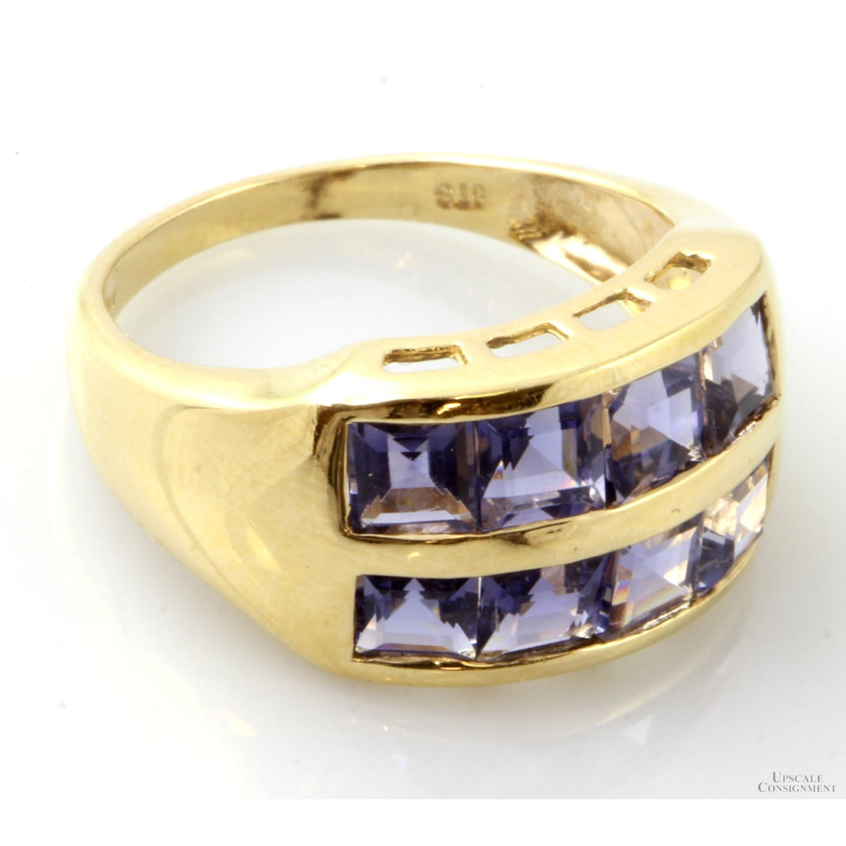 2.16ctw Iolite Gemstone 14K Yellow Gold Two-Row Band