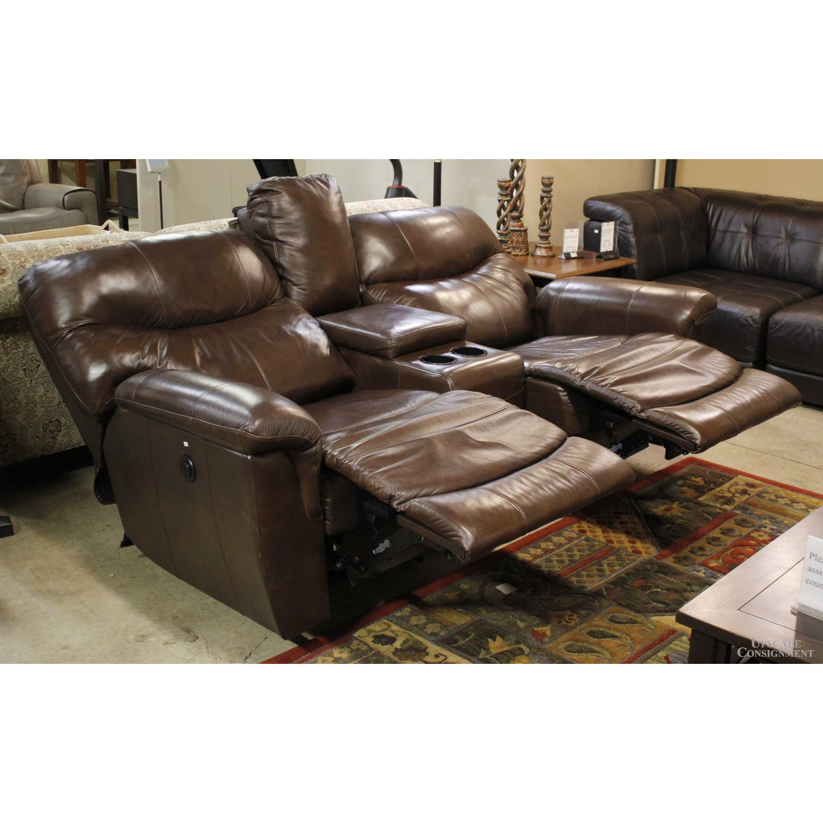 Parker Furniture Brown Leather Dual Reclining Loveseat