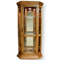 Oak Corner Curio w/Leaded Glass