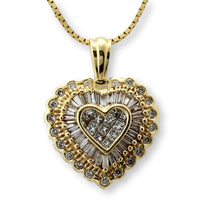 14K Yellow Gold 1.10ctw Diamond Heart Pendant Necklace
