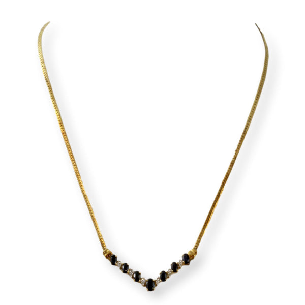 Sapphire & Diamond V-Shape 10K Yellow Gold Necklace