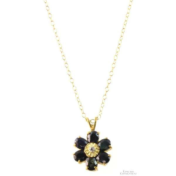5ctw Black Sapphire & Diamond 18K Gold Vermeil Necklace