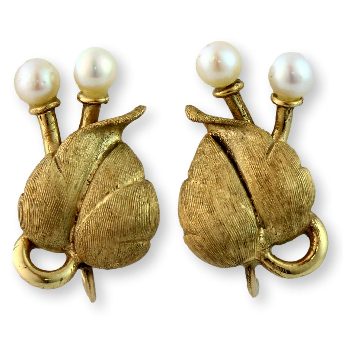Two-Pearl Mid-Century Screwback Earrings 14K Two-Tone Finish Gold