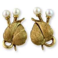 Two-Pearl Mid-Century Screwback Earrings 14K Two-Tone Finish Gold