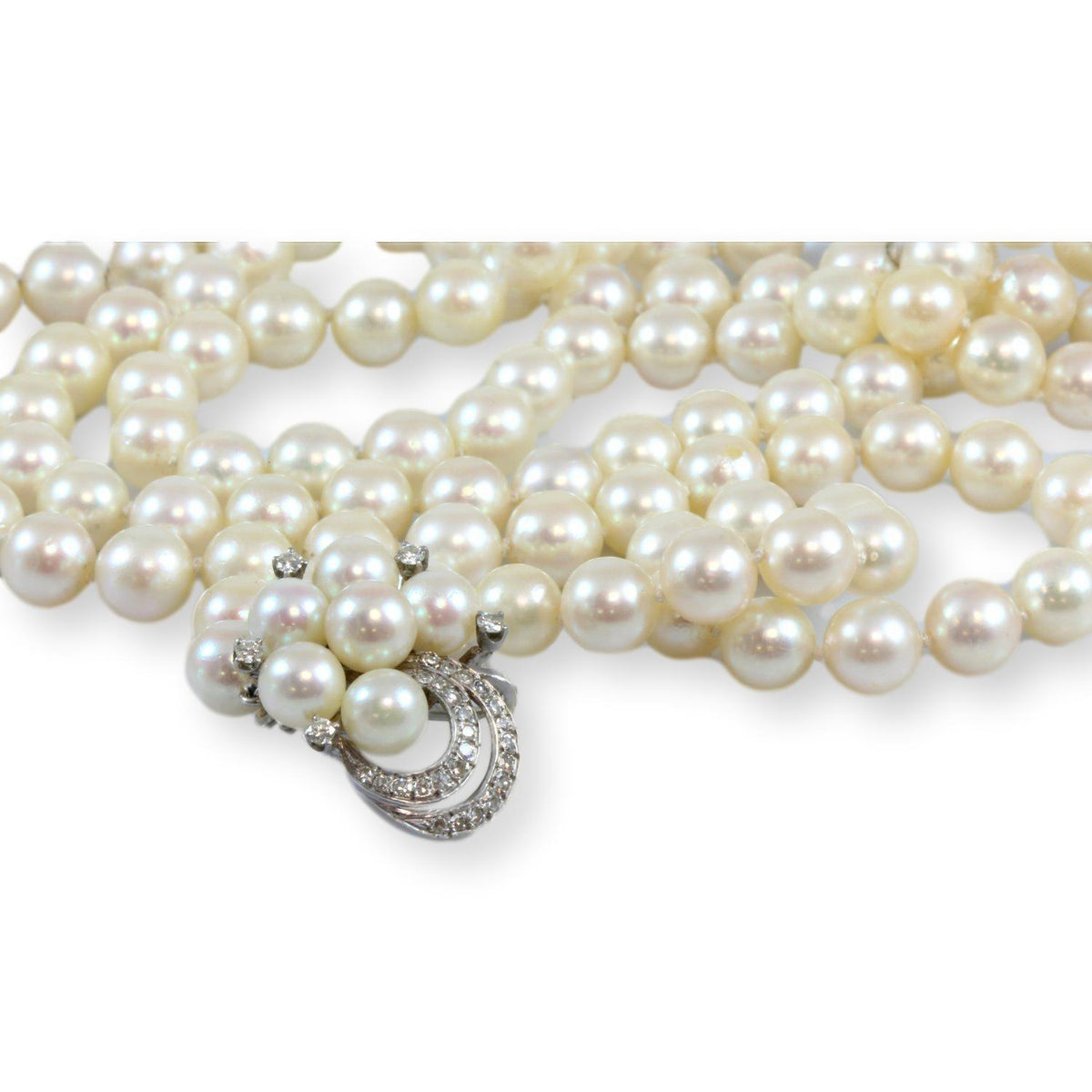 Cultured Pearl 42" Rope Strand 14K Gold .62ctw Diamond Shortener