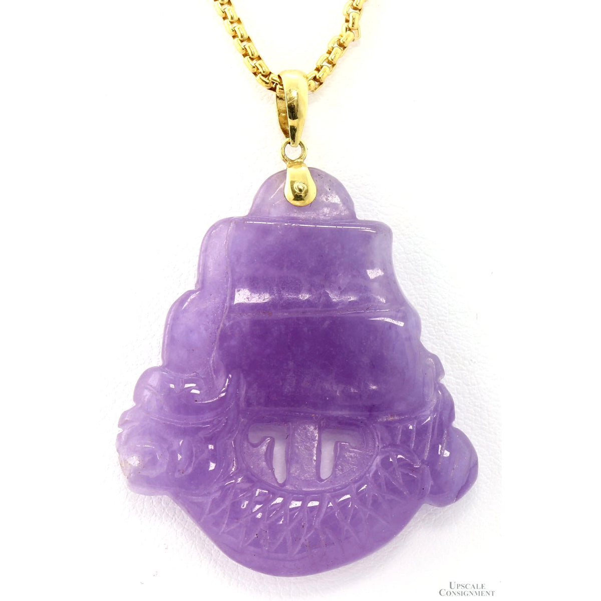 Lavender Jadeite Jade Carved Pendant | 14K Gold Bail - Hong Kong