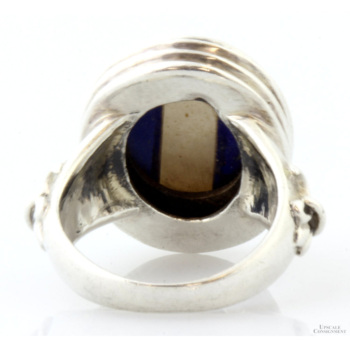 Vintage Navajo Lapis & Mother of Pearl Inlay Ring – Fleur-de-Lis Shoulders