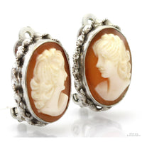 Shell Cameo Clip Earrings 12K White Gold Filled Mountings