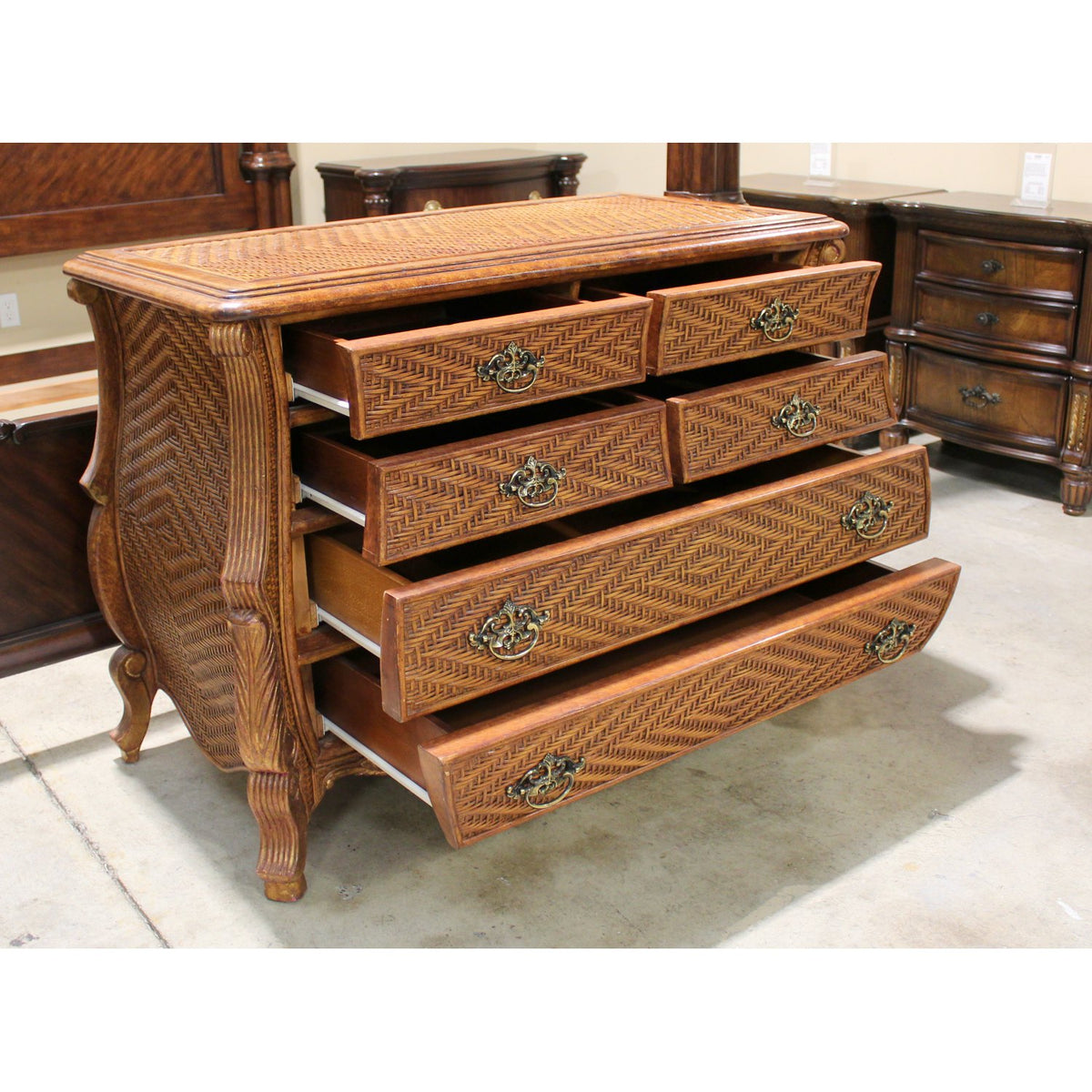 Croquet Bombe Style Wicker 3 Drawer Chest