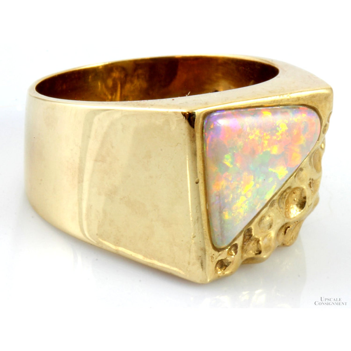 2ct Australian Crystal Opal 14K Gold Men's Signet Nugget Ring