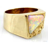 2ct Australian Crystal Opal 14K Gold Men's Signet Nugget Ring