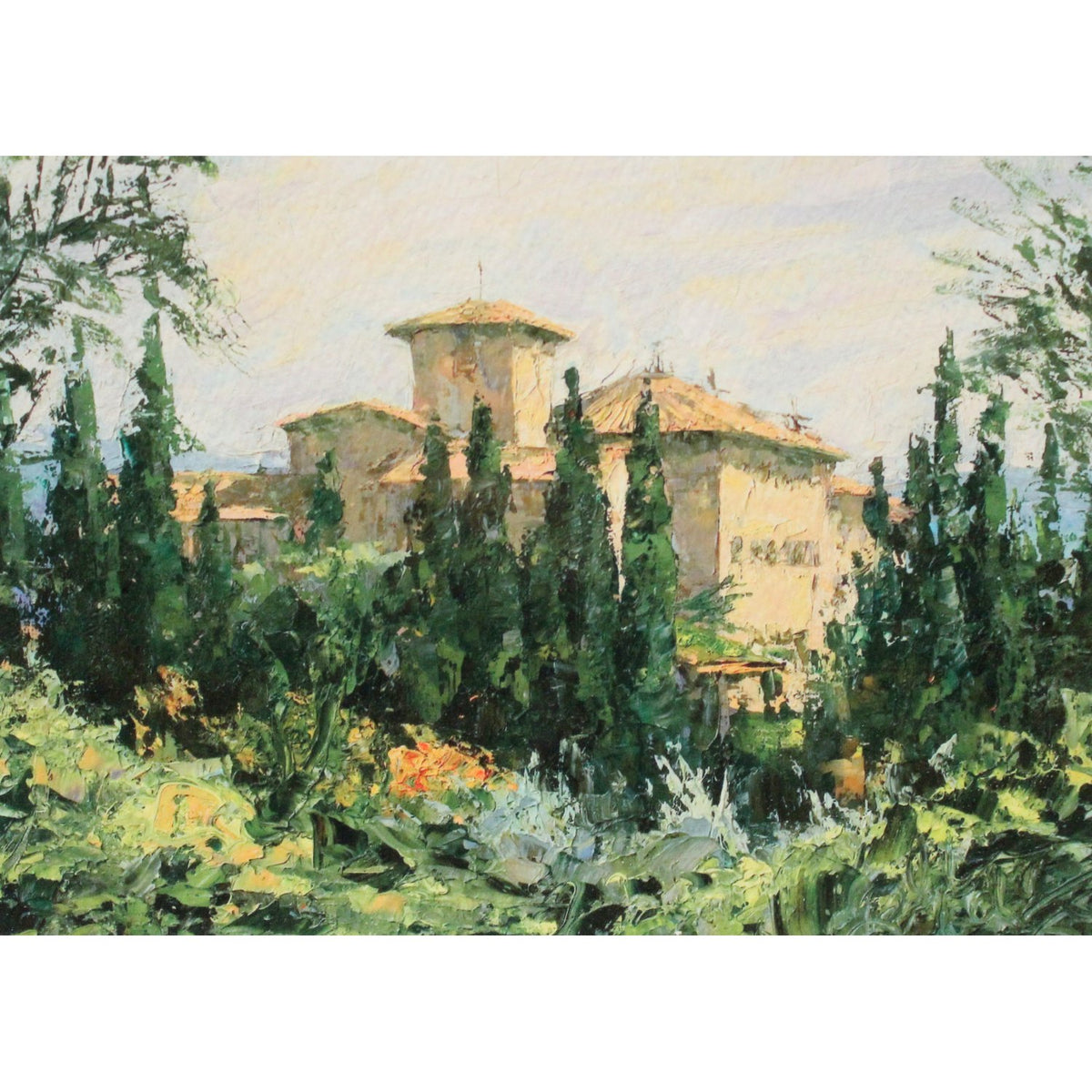 Watercolor Print - Villa Behind Cypress Trees