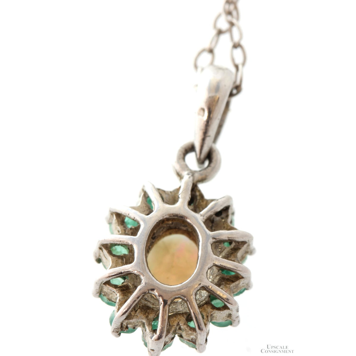 Natural Crystal Opal & Emerald Halo Sterling Silver Necklace