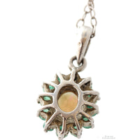 Natural Crystal Opal & Emerald Halo Sterling Silver Necklace