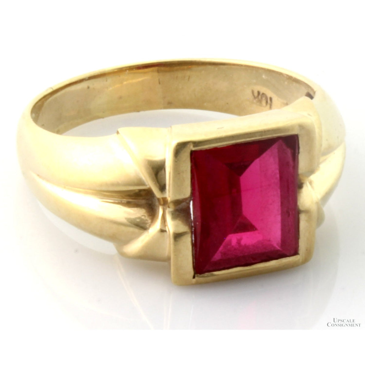 10K Gold Created Ruby Ring | Mid-Century Modern Design