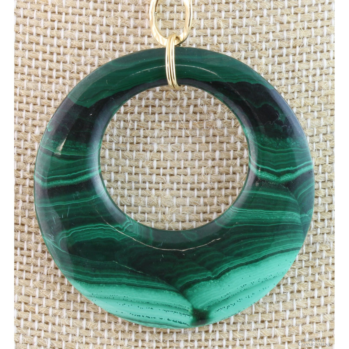Malachite Pendant 14K Gold Hammered Loop Necklace