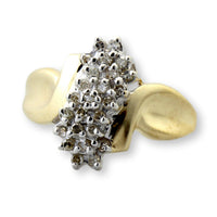10K Yellow & White Gold Diamond Waterfall Cluster Ring