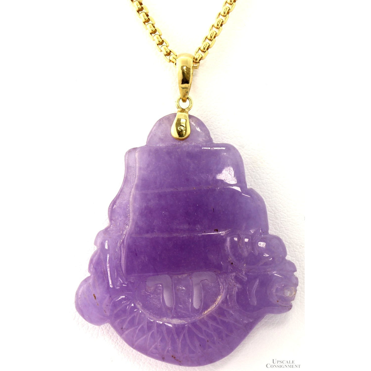 Lavender Jadeite Jade Carved Pendant | 14K Gold Bail - Hong Kong