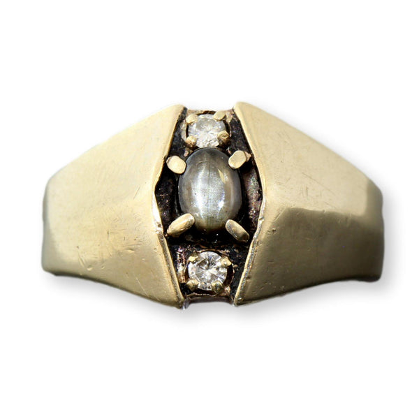 .57 Black Cats Eye Star Sapphire .10ctw Diamond 10K Gold Ring