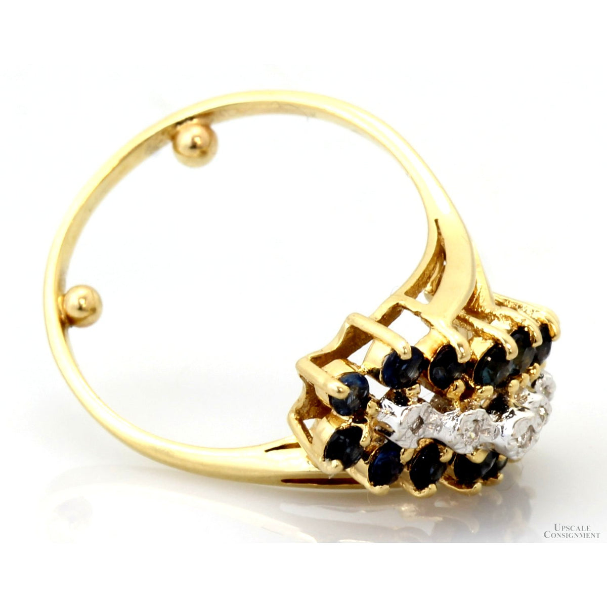 Mid-Century 14K Gold Sapphire & Diamond Three-Row Ring
