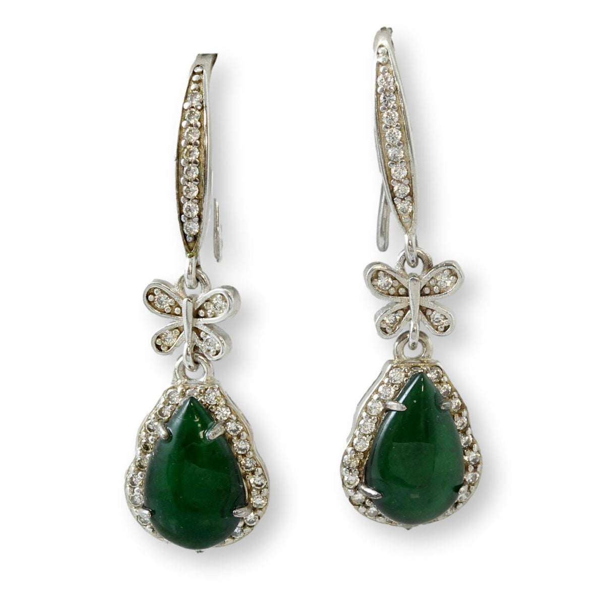 Sterling Silver Grade A Bright Green Jadeite Butterfly Earrings