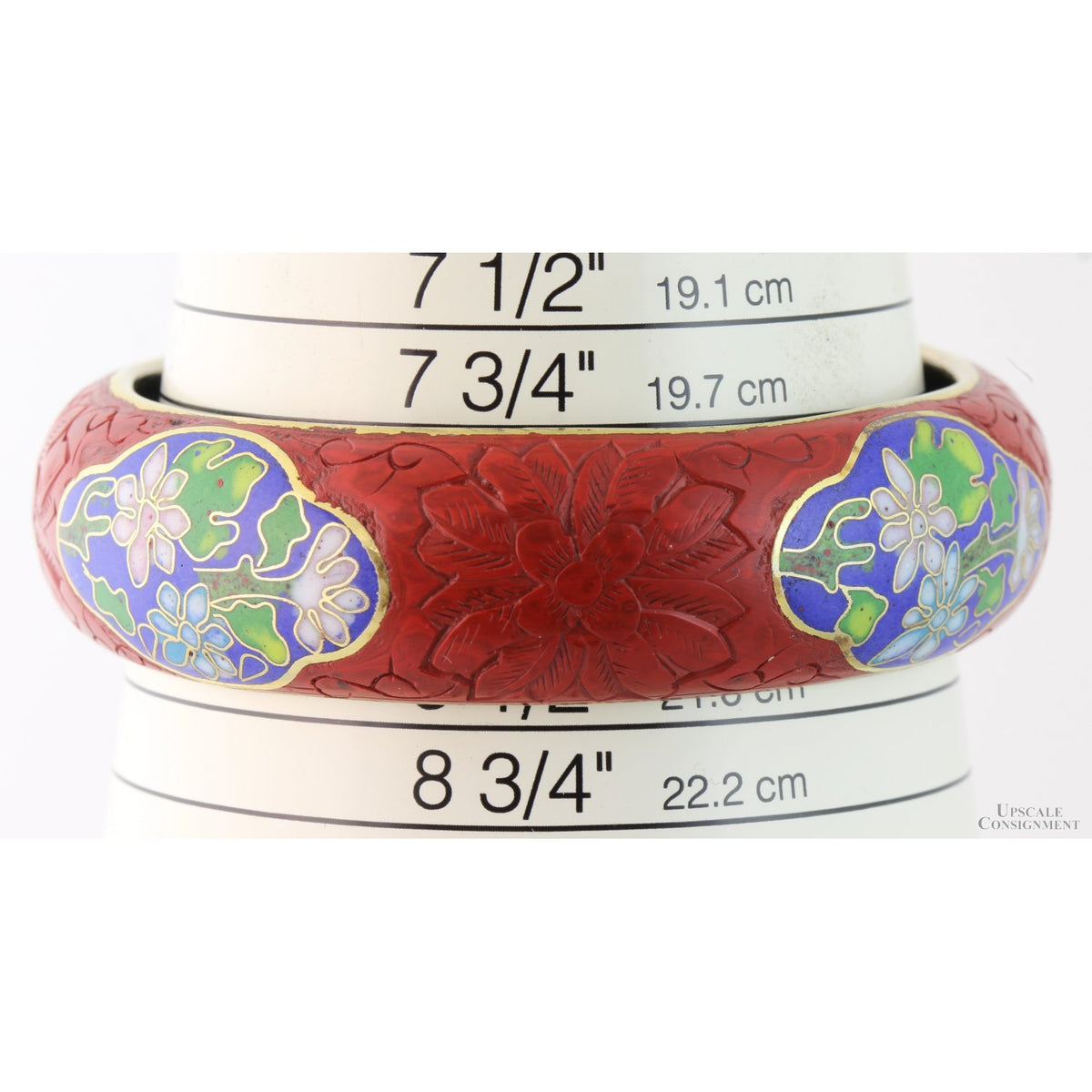 Carved Cinnabar Lacquer Bangle Cloisonné Panels - 66.7 mm