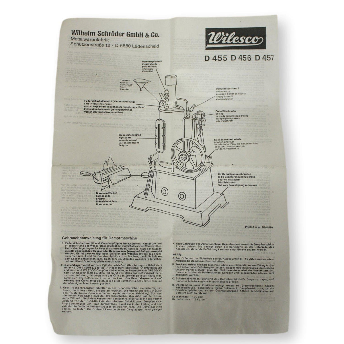Wilesco D457 Brass Steam Engine Model