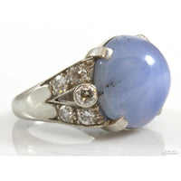 22.92ct Natural Star Sapphire 1.00ctw Diamond Platinum Ring