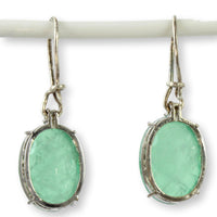 Green Quartz Doublet & Diamond Silver Tone Earrings