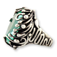 Mint Green Uranium Glass Ring – Faceted UV-Reactive Stone in Sculptural Sterling Silver
