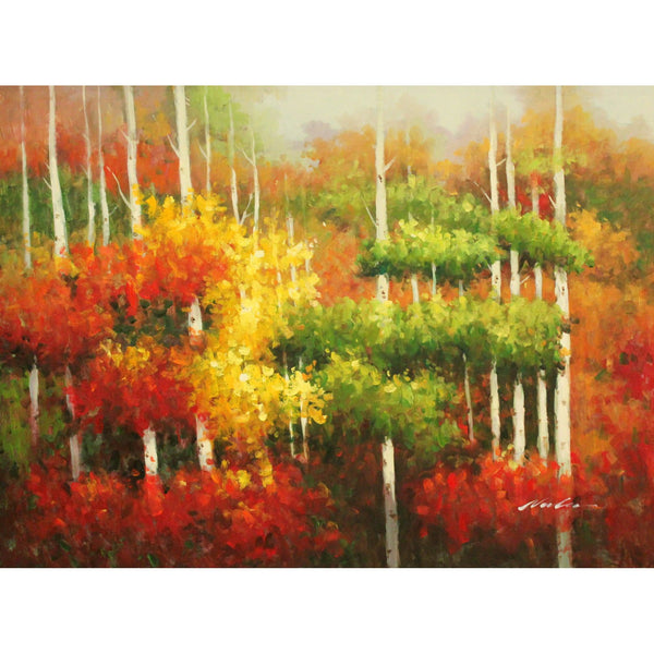 Framed Original Oil Autumn White Bark Trees