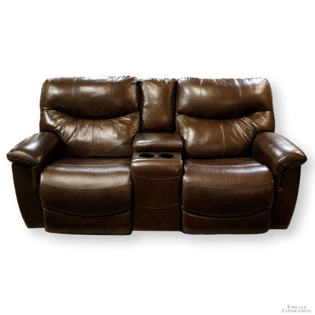 Parker Furniture Brown Leather Dual Reclining Loveseat