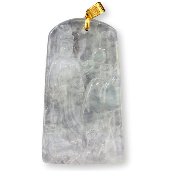 18K Gold Carved Icy White Grade A Translucent Jadeite Jade Buddha Pendant