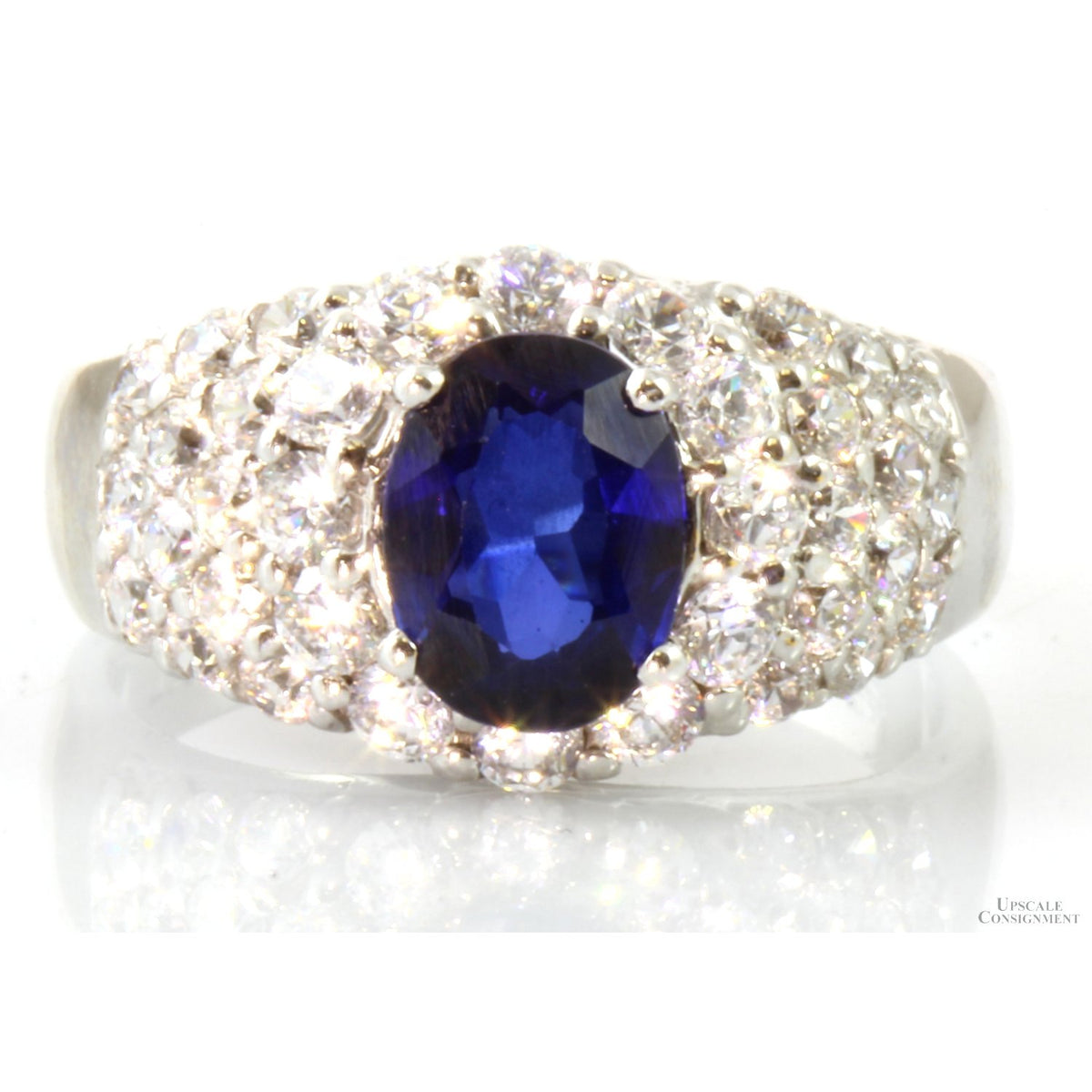 1.70ct Lab Created Sapphire & CZ 18K White Gold Dome Ring