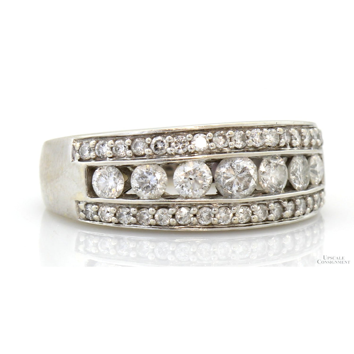 1.01ctw Diamond 14K White Gold Vintage Inspired Triple Row Ring