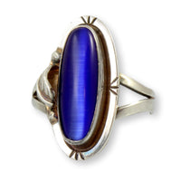 Chatoyant Blue Cat's Eye Obsidian Sterling Silver Men's Ring