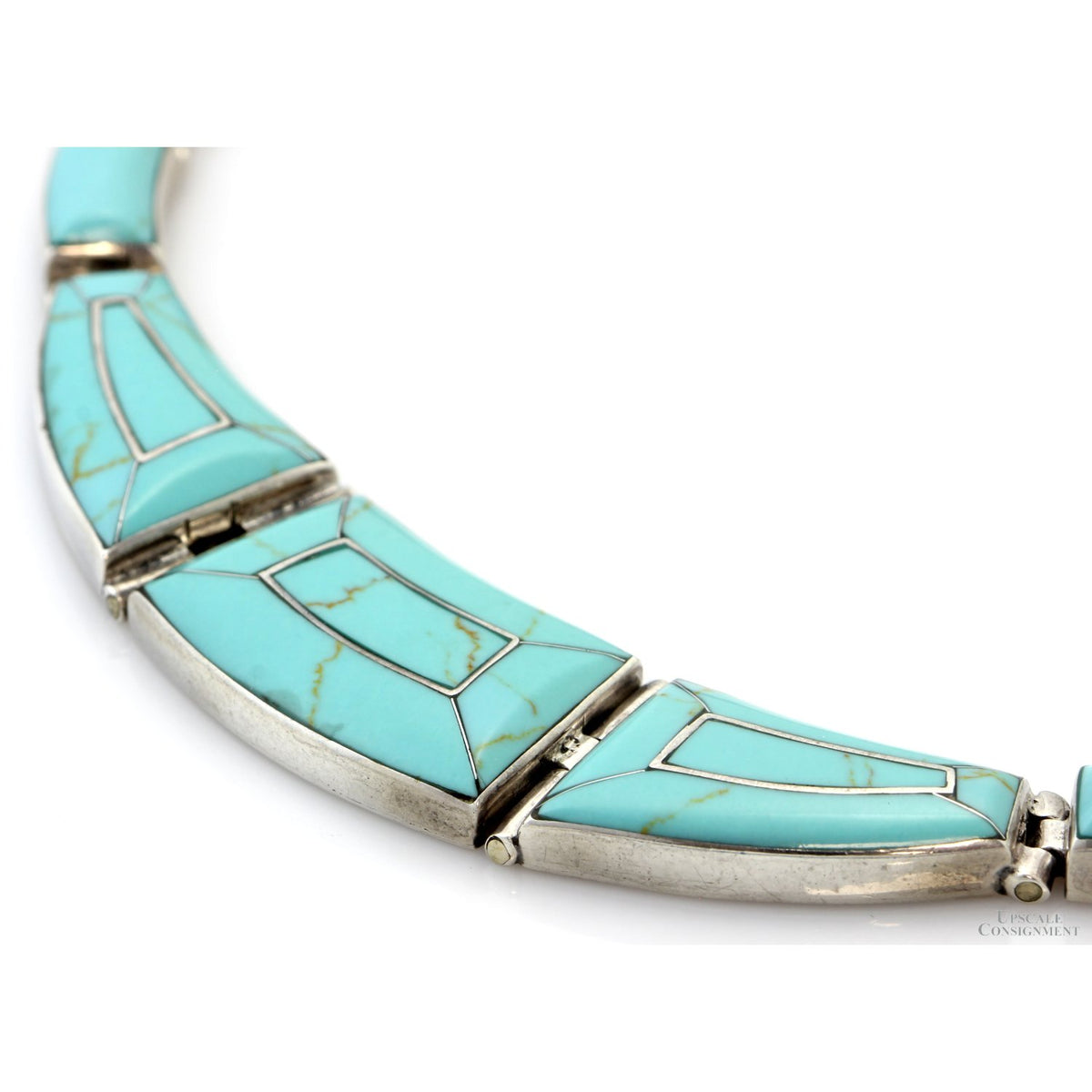 Vintage Mexican 950 Silver Robin's Egg Blue Turquoise Inlay Necklace