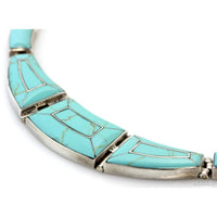 Vintage Mexican 950 Silver Robin's Egg Blue Turquoise Inlay Necklace